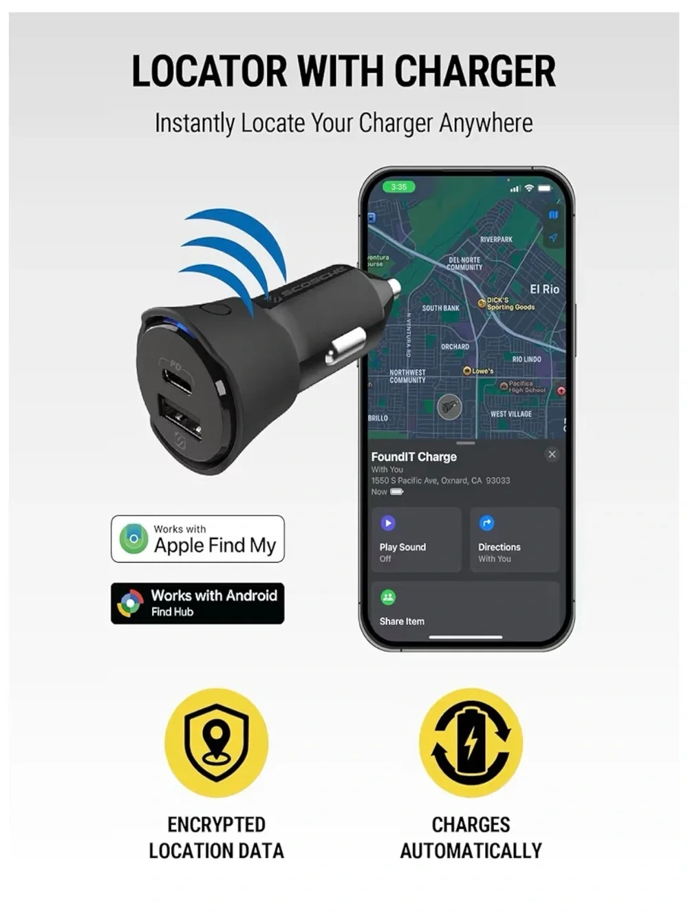 Scosche FoundIt Charge Locator with Charger - Black
